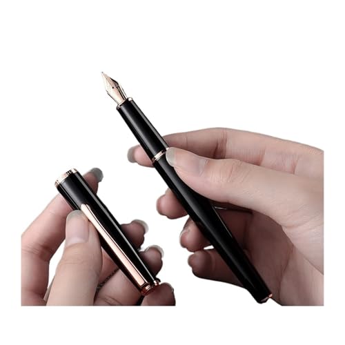 DJDLFA Füllfederhalter, Roségold, gravierbar, für Paare, Kalligraphie, Geschenkbox, Business, Studenten, Retro, Unisex (schwarzer einzelner Stift, extra fein 0,4 mm) von DJDLFA