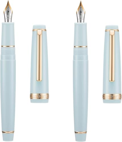 DJDLFA Füllfederhalter EF/F/M Feder mit Konverter, mehrfarbiges Harz, silber/goldener Clip, Schreibstift-Set (Hellblau-Gold, EF und M) von DJDLFA
