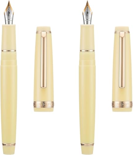 DJDLFA Füllfederhalter EF/F/M Feder mit Konverter, mehrfarbiges Harz, silberfarben/goldener Clip, Schreibstift-Set (Gelb-Gold, EF und F) von DJDLFA