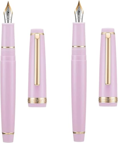 DJDLFA Füllfederhalter EF/F/M Feder mit Konverter, mehrfarbiges Harz, silberfarben/goldener Clip, Schreibstift-Set (Rosa-Gold, EF und M) von DJDLFA