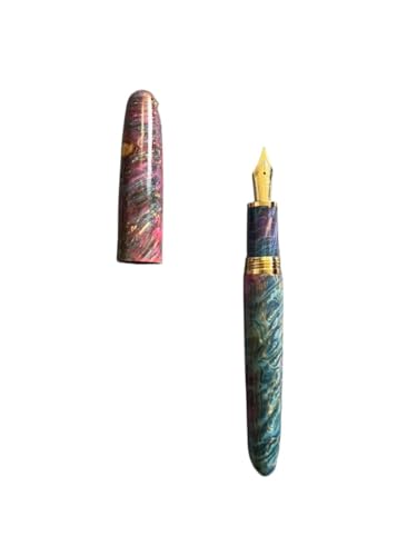 DJDLFA Füllfederhalter aus stabilisiertem Holz, lange Messerspitze, Schreibtinte, Stift, Schule, Bürobedarf, Studenten, Schreibgeschenk, Rot / Lila, handpoliert, F von DJDLFA