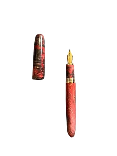 DJDLFA Füllfederhalter aus stabilisiertem Holz, lange Messerspitze, Schreibtinte, Stift, Schule, Bürobedarf, Studenten, Schreibgeschenk, Rot / Schwarz, handpoliert von DJDLFA
