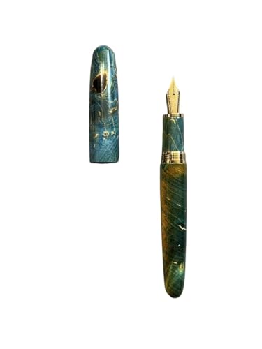 DJDLFA Füllfederhalter aus stabilisiertem Holz, lange Messerspitze, Schreibtinte, Stift, Schule, Bürobedarf, Studenten, Schreibgeschenk, Seeblau, Größe M von DJDLFA