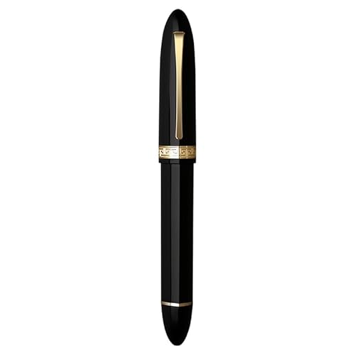 DJDLFA Füllfederhalter mit dreieckigem Kolben, Kunstharz, EF/F-Feder für Schreibwaren, Geschenk, für Schule, Büro, Geschäft, Schreibwaren (schwarz-goldener Clip, F-Feder) von DJDLFA