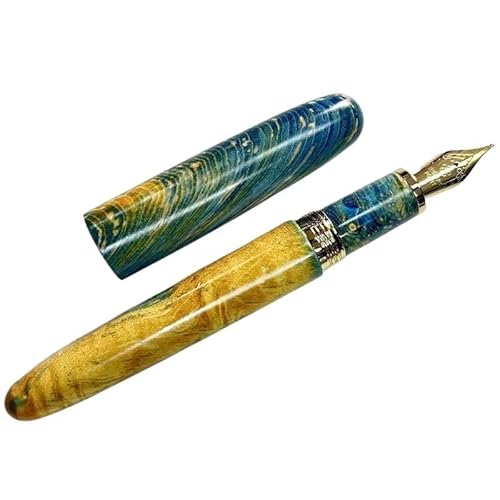 DJDLFA Handgefertigter Füllfederhalter aus stabilisiertem Holz mit Lackmuster, lange Messerspitze, Tintenstift, Schule, Bürobedarf, Studenten, Schreiben, Geschenkstift (03, langes Messer 1,0–1,4 mm) von DJDLFA