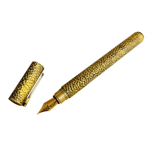 DJDLFA Handgeschnitzter Messing-Füllfederhalter mit Hammermuster, Retro-Schriftzug, F-Feder für Schule, Büro, Geschäftsbedarf, Geschenkstifte (B) von DJDLFA