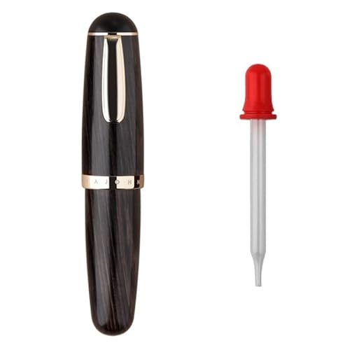 DJDLFA Mini-Füllfederhalter aus Holz, Taschengröße, Iridium-Füllfederhalter, EF/F/M-Feder tragbar, Bürobedarf, Tinte, Schreiben, Geschenkstift-Set (schwarzes Holz, M-Spitze 0,7 mm) von DJDLFA
