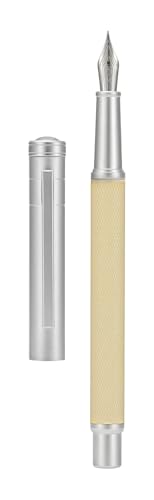 DJDLFA Raw Brass Füllfederhalter, extra feine Feder, klassisches Design, glattes Schreiben, Kupferstift mit Konverter und Stiftetui-Set (Silber) von DJDLFA