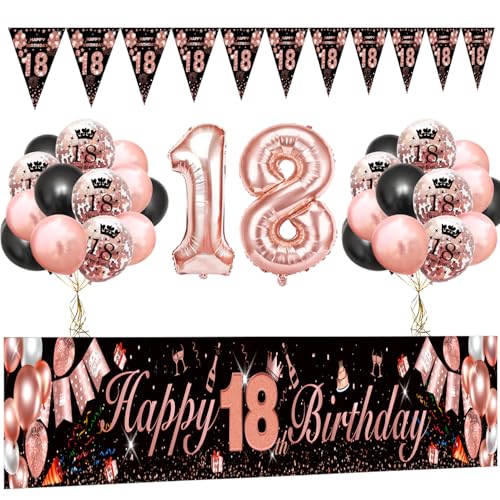 Deko 18. Geburtstag Mädchen Luftballons 18. Geburtstag Schwarz Rosegold, Extra Lange Happy Birthday Banner Geburtstagsdeko 18 Jahre Mädchen Konfetti Ballons für 18. Deko Deko 18. Geburtstag Mädchen Luftballons 18. Geburtstag Schwarz Rosegold, Extra Lange Happy Birthday Banner Geburtstagsdeko 18 Jahre Mädchen Konfetti Ballons für 18. Deko von DJLLA