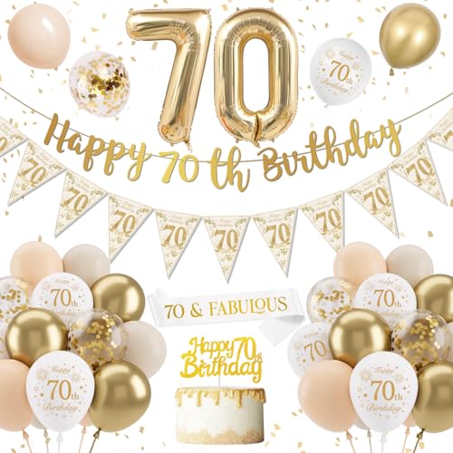 Deko 70. Geburtstag Frauen Deko, Weiß Gold Luftballon 70. Geburtstag Deko, Konfetti Luftballons Nummer 70 Folienballons für 70 Party Deko Deko 70. Geburtstag Frauen Deko, Weiß Gold Luftballon 70. Geburtstag Deko, Konfetti Luftballons Nummer 70 Folienballons für 70 Party Deko von DJLLA