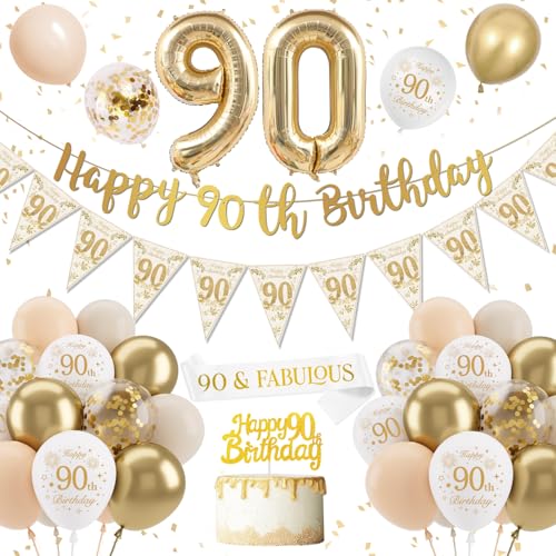 Deko 90. Geburtstag Frauen Deko, Luftballon 90. Geburtstag Deko Weiß Gold, Konfetti Luftballons Nummer 90 Folienballons Tortendeko für 90 Party Deko Deko 90. Geburtstag Frauen Deko, Luftballon 90. Geburtstag Deko Weiß Gold, Konfetti Luftballons Nummer 90 Folienballons Tortendeko für 90 Party Deko von DJLLA