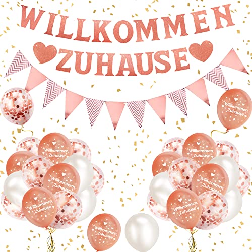 Willkommen Zuhause Deko,Herzlich Willkommen Girlande Welcome Home,mit Banner und Luftballons,Konfetti-Ballon,Wimpelkette für Welcome Back Home Familie Party von DJLLA