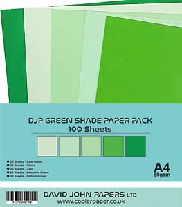 DJP 80 g/m² Grüne Tönungspapier-Packung – 5 Farben, 100 Blatt – 20 Stück pro Farbe DJP 80 g/m² Grüne Tönungspapier-Packung – 5 Farben, 100 Blatt – 20 Stück pro Farbe von DJP