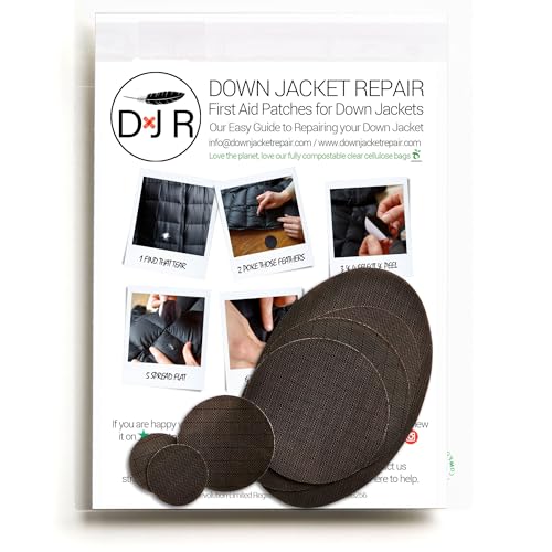 DAUNENJACKEN-REPARATUR-PATCH-SET - Einfach zu verwenden, vorgeschnitten, selbstklebend, wasserdicht, reißfestes zur Reparatur von Kleidung, Schlafsäcken, Zelten und Outdoor-Ausrüstung (Dunkelbraun) von DJR