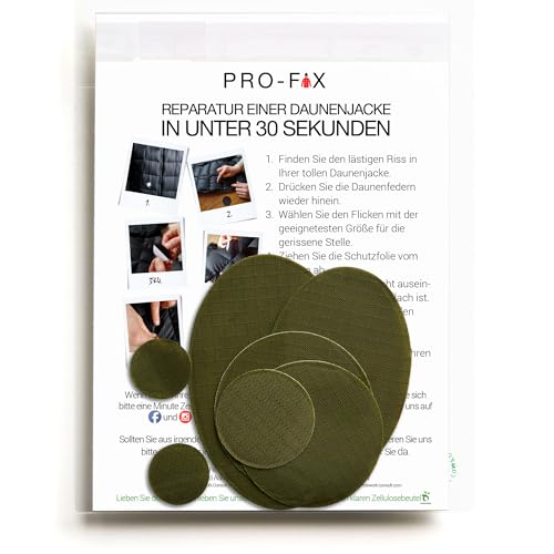 DJR PRO FIX: Einfach zu verwendende Flicken-Sets für Daunenjacken - Selbstklebende, wasserfeste, reißfeste Flicken zur Reparatur von Kleidung, Schlafsäcken, Zelten, Outdoor-Ausrüstung - Olivgrün DJR PRO FIX: Einfach zu verwendende Flicken-Sets für Daunenjacken - Selbstklebende, wasserfeste, reißfeste Flicken zur Reparatur von Kleidung, Schlafsäcken, Zelten, Outdoor-Ausrüstung - Olivgrün von DJR