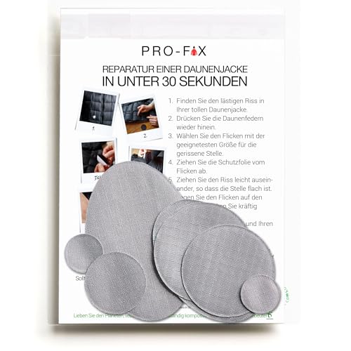 PRO FIX: Einfach zu verwendende Flicken-Sets für Daunenjacken - Selbstklebende, wasserfeste, reißfeste Flicken zur Reparatur von Kleidung, Schlafsäcken, Zelten, Outdoor-Ausrüstung - Silber PRO FIX: Einfach zu verwendende Flicken-Sets für Daunenjacken - Selbstklebende, wasserfeste, reißfeste Flicken zur Reparatur von Kleidung, Schlafsäcken, Zelten, Outdoor-Ausrüstung - Silber von DJR