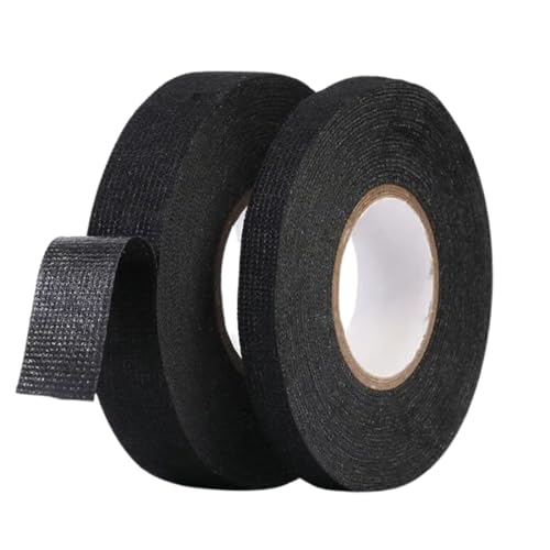 DJSUEW 4 Stücke KFZ Gewebeband, Auto Kabelbaum Filzband 15/19 mm x 15 m Stoffauto Klebeband Schwarz, Selbstklebend Tuch Gewebeband Auto Isolierband Gewebeband Selbstklebendes Autokabelbaum Wickelband von DJSUEW