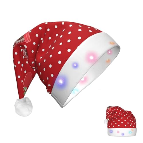 DJUETRUI Leuchtender Weihnachtsmannhut mit roten Punkten für Erwachsene, weicher Plüsch, mit LED-Lichtern von DJUETRUI