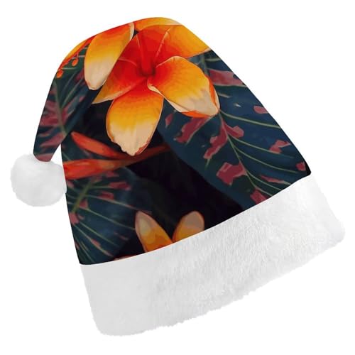 DJUETRUI Lustige Hawaii-Blumen-Weihnachtsmannmütze für Erwachsene, weiche Plüsch-Weihnachtsmannmütze von DJUETRUI