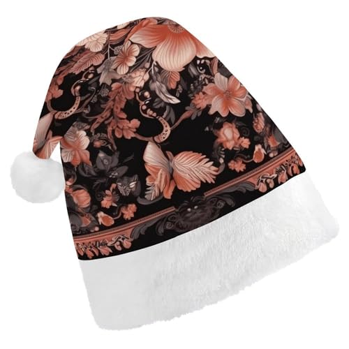 DJUETRUI Lustige Weihnachtsmannmütze mit Blumenstickerei für Erwachsene, bequeme Weihnachtsmannmütze aus weichem Plüsch von DJUETRUI