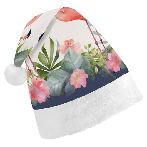 DJUETRUI Lustige Weihnachtsmannmütze mit Flamingos und Blumen, Weihnachtsmützen für Erwachsene, weiche Plüschmütze DJUETRUI Lustige Weihnachtsmannmütze mit Flamingos und Blumen, Weihnachtsmützen für Erwachsene, weiche Plüschmütze von DJUETRUI
