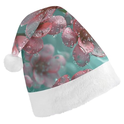 DJUETRUI Lustige Weihnachtsmannmütze mit Wassertropfen und Blumen, Weihnachtsmützen für Erwachsene, Weihnachtsmannmütze aus weichem Plüsch von DJUETRUI
