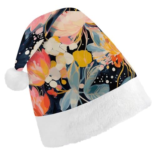 DJUETRUI Lustige Weihnachtsmannmütze mit bunten Punkten Blumen - Weihnachtsmützen für Erwachsene - Weihnachtsmannmütze aus weichem Plüsch bequem von DJUETRUI