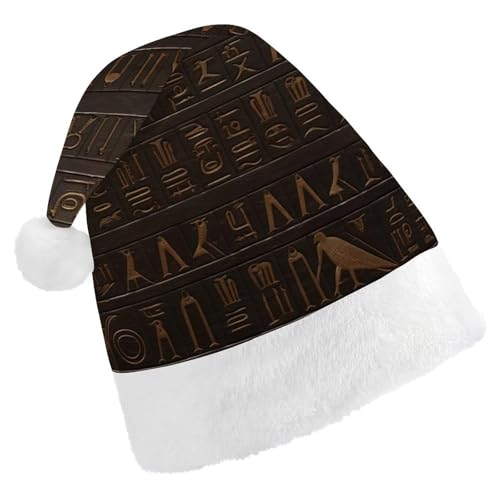 DJUETRUI Lustiger Weihnachtsmannhut - Ägyptische Hieroglyphe - Ägyptische Hieroglyphe - Weihnachtsmützen für Erwachsene - Nikolausmütze aus weichem Plüsch bequem von DJUETRUI