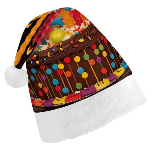 DJUETRUI Lustiger Weihnachtsmannhut "Happy Birthday" - Großer Weihnachtskuchen - Weihnachtsmützen für Erwachsene - Weihnachtsmannmütze aus weichem und gemütlichem Plüsch von DJUETRUI