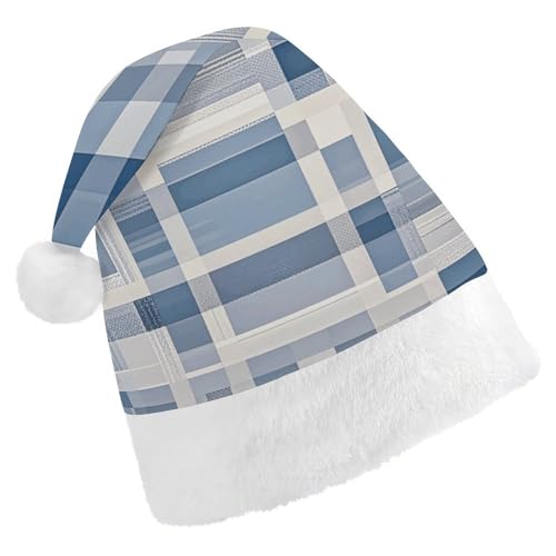 DJUETRUI Lustiger Weihnachtsmannhut für Erwachsene, weiß, kariert, aus weichem und gemütlichem Plüsch von DJUETRUI