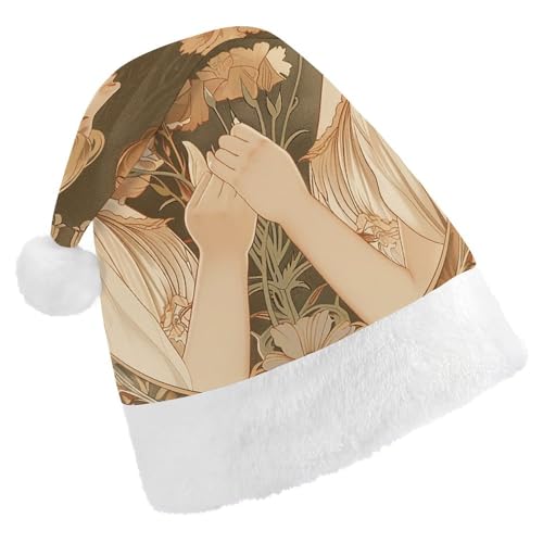 DJUETRUI Lustiger Weihnachtsmannhut mit Blumen in der Hand, Weihnachtsmützen für Erwachsene, weiches Plüsch, bequeme Weihnachtsmannmütze, Urlaubsmütze von DJUETRUI