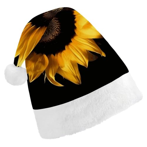 DJUETRUI Lustiger Weihnachtsmannhut mit Sonnenblume auf schwarzem Hintergrund, Weihnachtsmützen für Erwachsene, weiches Plüsch, bequeme Weihnachtsmannmütze, Urlaubsmütze DJUETRUI Lustiger Weihnachtsmannhut mit Sonnenblume auf schwarzem Hintergrund, Weihnachtsmützen für Erwachsene, weiches Plüsch, bequeme Weihnachtsmannmütze, Urlaubsmütze von DJUETRUI