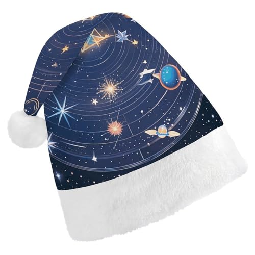 DJUETRUI Lustiger Weihnachtsmannhut mit Sternbildern kosmischen Galaxien Weihnachtshüte für Erwachsene aus weichem Plüsch, Weihnachtsmannmütze, bequeme Urlaubsmütze von DJUETRUI