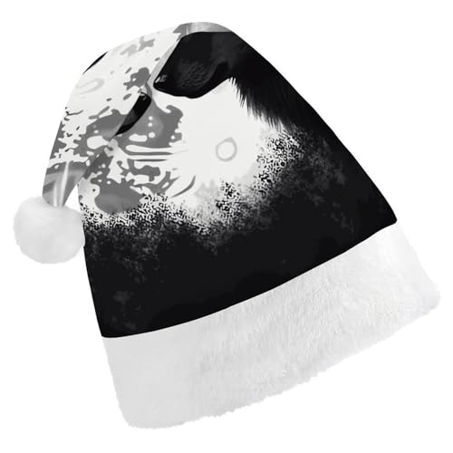 DJUETRUI Lustiger Weihnachtsmannhut mit Wölfen unter dem Mond Wölfe wildes Tier Weihnachtsmützen für Erwachsene aus weichem Plüsch Weihnachtsmannmütze Bequem Urlaubshut von DJUETRUI