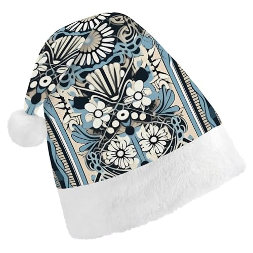DJUETRUI Lustiger Weihnachtsmannhut mit blauen und weißen Blumen, Weihnachtsmütze für Erwachsene, weiche Plüsch-Weihnachtsmannmütze, bequeme Weihnachtsmütze DJUETRUI Lustiger Weihnachtsmannhut mit blauen und weißen Blumen, Weihnachtsmütze für Erwachsene, weiche Plüsch-Weihnachtsmannmütze, bequeme Weihnachtsmütze von DJUETRUI