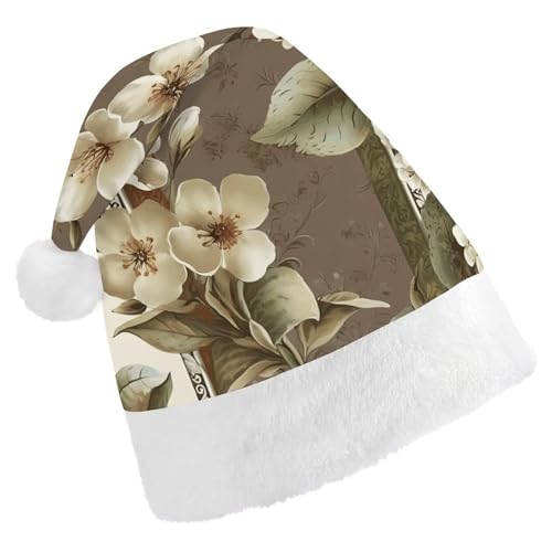 DJUETRUI Lustiger Weihnachtsmannhut mit weißen und braunen Streifen, Weihnachtsmütze für Erwachsene, Weihnachtsmannmütze aus weichem Plüsch, bequeme Weihnachtsmütze von DJUETRUI