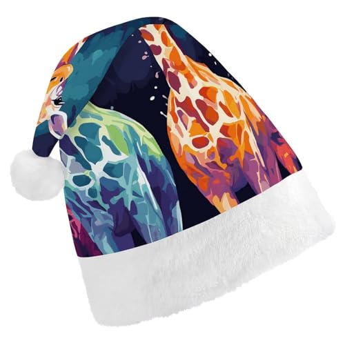 DJUETRUI Lustiger und farbenfroher Weihnachtsmannhut in Giraffenform für Weihnachtsfans für Erwachsene - Weihnachtsmannmütze aus weichem Plüsch von DJUETRUI