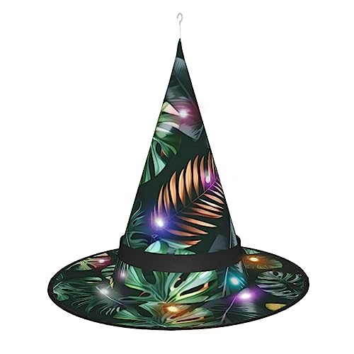 DJnni Hexenhut mit tropischen Blättern, breite Krempe, faltbar, spitz, für Halloween, Party, Kostümzubehör DJnni Hexenhut mit tropischen Blättern, breite Krempe, faltbar, spitz, für Halloween, Party, Kostümzubehör von DJnni