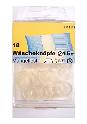 18 Wäscheknöpfe Kunststoff transparent *mangelfest* 15mm von DK Collection