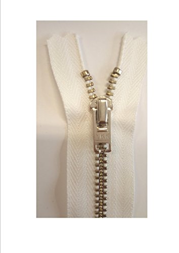 YKK Hosen Reißverschluss 14cm Metall 3mm Kette silber fein weiss von yaco