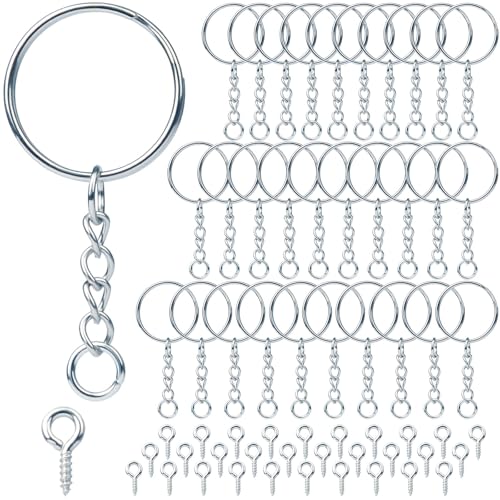 Schlüsselring mit Kette 170 Stück Schlüsselanhänger Basteln Set (85 Schlüsselanhänger Ringe Kette + 85 Schrauböse Pins) Schlüsselringe 25mm für Schlüssel DIY Taschen Schmuckherstellung (Silber) von DKBT