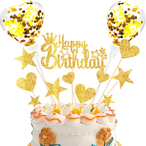 DKBT Happy Birthday Tortendeko Gold Kuchen deko Glitzer Cake Topper Kuchendeko Geburtstagstorte für Geburtstagsfeier Jubiläum von DKBT