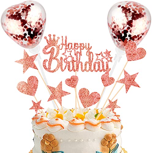 DKBT Happy Birthday Tortendeko Kuchen deko Glitzer Cake Topper Kuchendeko Geburtstagstorte für Roségold Geburtstagsfeier Jubiläum von DKBT