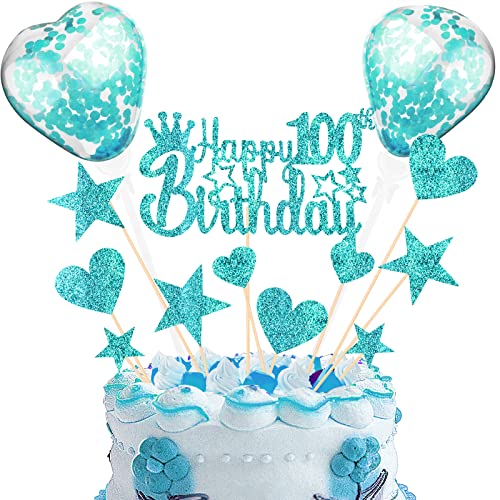 DKBT Tortendeko 100th Blau Kuchen deko Glitzer Happy Birthday Cake Topper Kuchendeko Geburtstagstorte für Geburtstagsfeier Jubiläum DKBT Tortendeko 100th Blau Kuchen deko Glitzer Happy Birthday Cake Topper Kuchendeko Geburtstagstorte für Geburtstagsfeier Jubiläum von DKBT