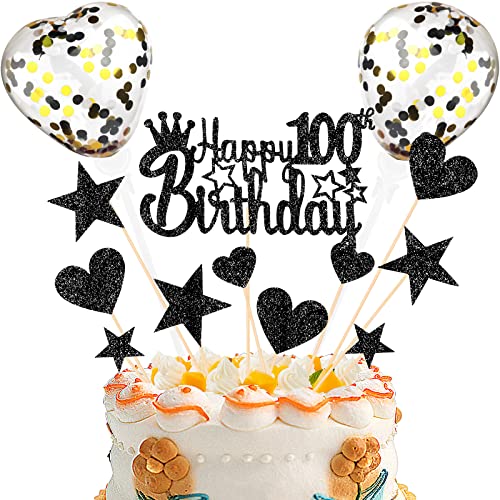 DKBT Tortendeko 100th Schwarz Kuchen deko Glitzer Happy Birthday Cake Topper Kuchendeko Geburtstagstorte für Schwarz Thema Geburtstagsfeier Jubiläum DKBT Tortendeko 100th Schwarz Kuchen deko Glitzer Happy Birthday Cake Topper Kuchendeko Geburtstagstorte für Schwarz Thema Geburtstagsfeier Jubiläum von DKBT
