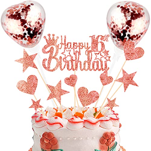 DKBT Tortendeko 16th Roségold Kuchen deko Glitzer Happy Birthday Cake Topper Kuchendeko Geburtstagstorte für Geburtstagsfeier Jubiläum von DKBT