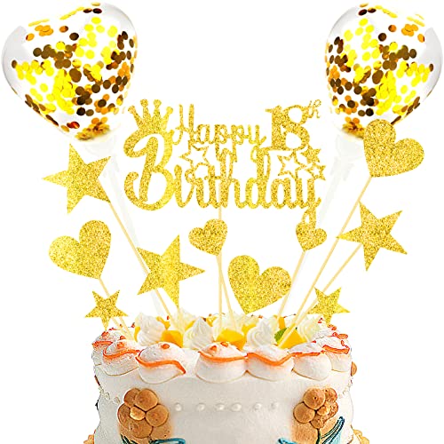 DKBT Tortendeko 18th Gold Kuchen deko Glitzer Happy Birthday Cake Topper Kuchendeko Geburtstagstorte für Gold Geburtstagsfeier Jubiläum von DKBT
