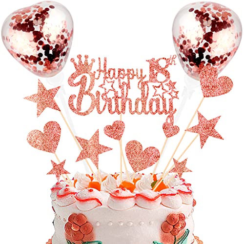 DKBT Tortendeko 18th Roségold Kuchen deko Glitzer Happy Birthday Cake Topper Kuchendeko Geburtstagstorte für Geburtstagsfeier Jubiläum von DKBT