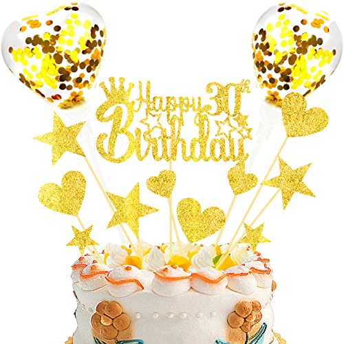DKBT Tortendeko 30th Gold Kuchen deko Glitzer Happy Birthday Cake Topper Kuchendeko Geburtstagstorte für Gold Geburtstagsfeier Jubiläum von DKBT