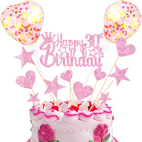 DKBT Tortendeko 30th Rosa Kuchen deko Glitzer Happy Birthday Cake Topper Kuchendeko Geburtstagstorte für Rosa Thema Geburtstagsfeier Jubiläum von DKBT